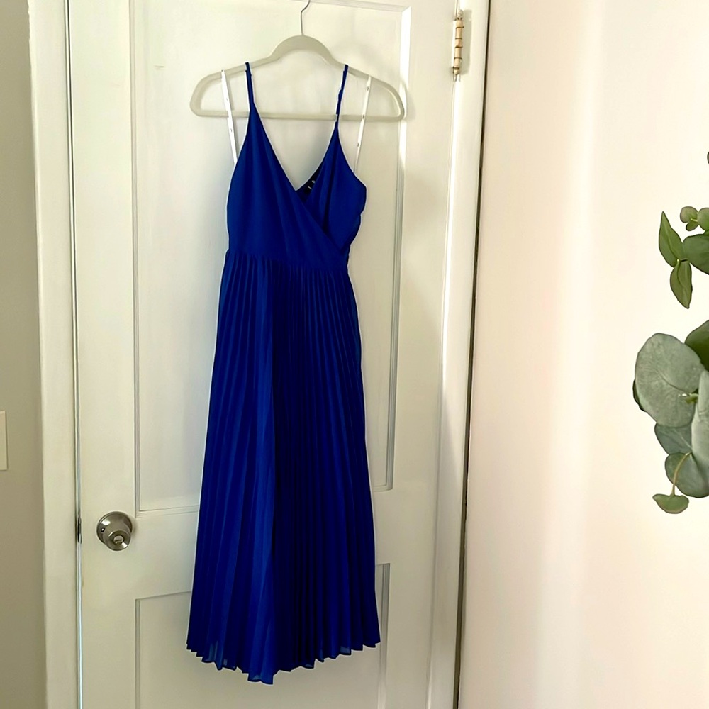 Lulus Royal Blue Pleated Wrap Midi Dress - M